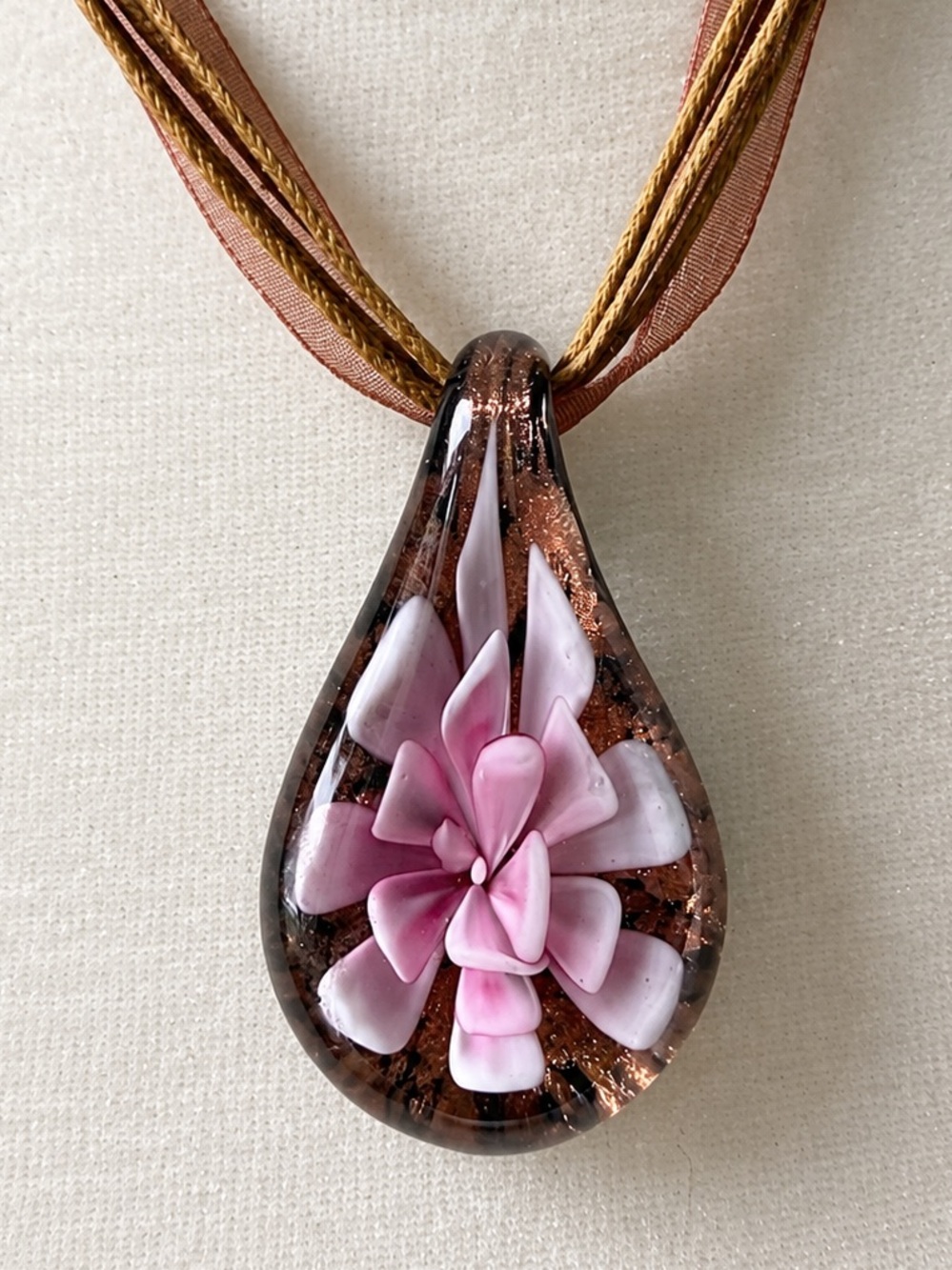 Pink Floral Teardrop Pendant Necklace